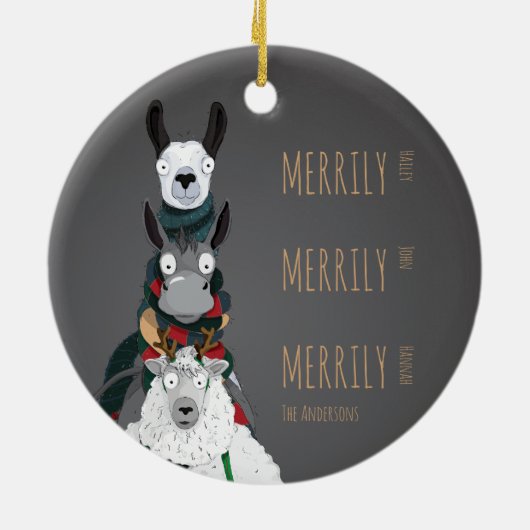 Funny Niedlich Donkey, Llama & Sheep Grau Keramik Ornament (Hinten)