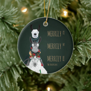 Funny Niedlich Donkey, Llama & Sheep Green Keramik Ornament