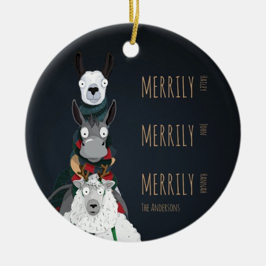 Funny Niedlich Donkey, Llama & Sheep Keramik Ornament (Vorne)