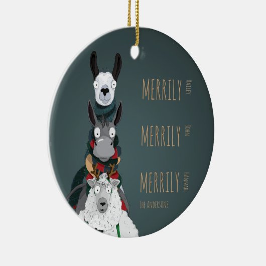 Funny Niedlich Donkey, Llama & Sheep Turquoise Keramik Ornament (Rechts)