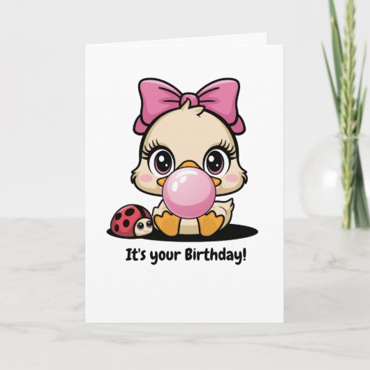 Funny Niedlich Duck, Ladybug & Bubble, Fun Birthda Karte (Vorderseite)