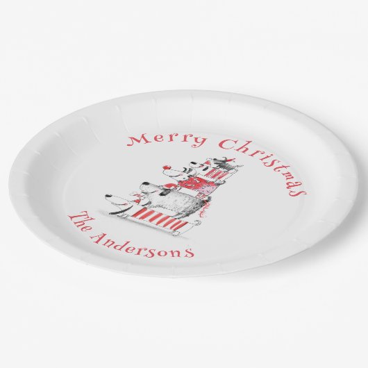 Funny Niedlich Festive Hunde Frohe Weihnachten Pappteller (Schrägansicht)