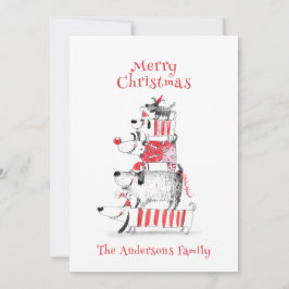 Funny Niedlich Festive Hunde Rot Kariert Frohe Wei Feiertagskarte