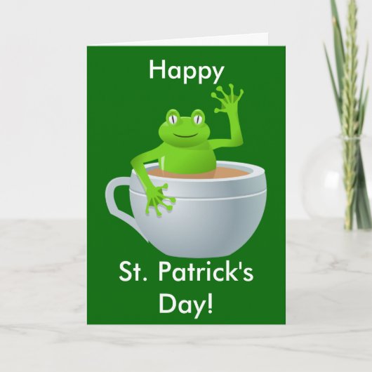 Funny Niedlich Frog beim Tee Cup St Patrick's Day Karte (Vorderseite)