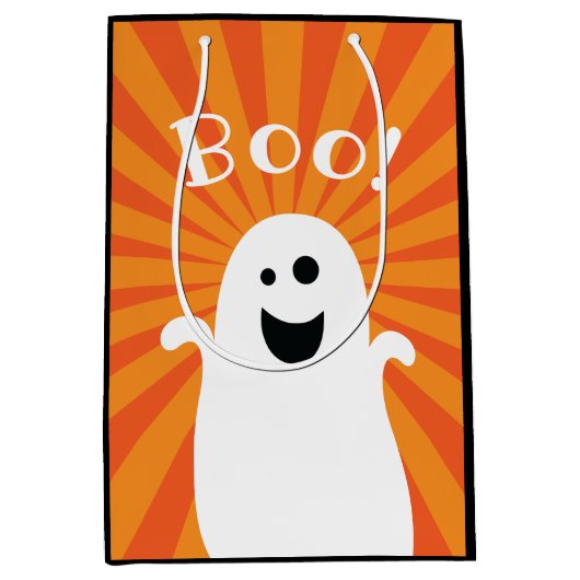 Funny Niedlich Ghost Boo Spuk Happy Halloween Part Mittlere Geschenktüte (Vorderseite)