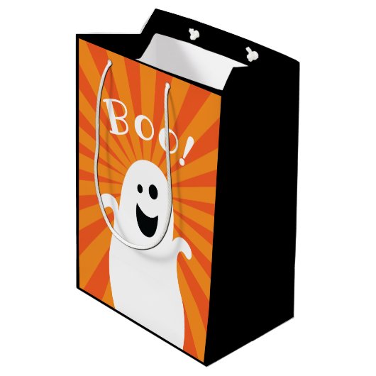 Funny Niedlich Ghost Boo Spuk Happy Halloween Part Mittlere Geschenktüte (Rückseite Schrägansicht)