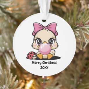Funny Niedlich Girl Duck & Pink Bubble, Kinder Wei Ornament