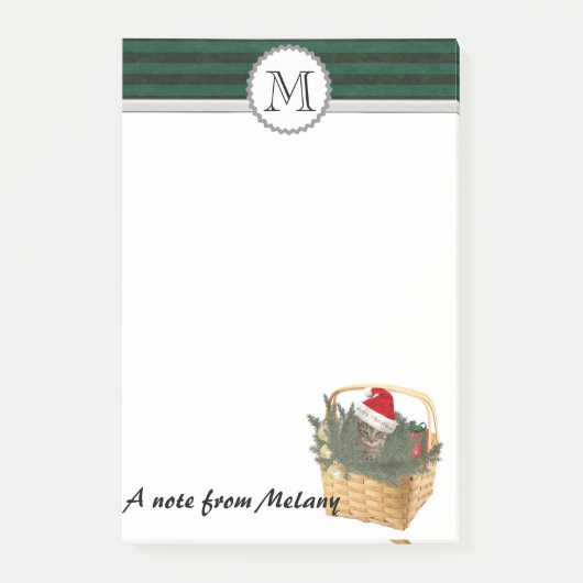 Funny niedlich Girly Holiday santa Katzenmonogramm Post-it Klebezettel (Vorderseite)