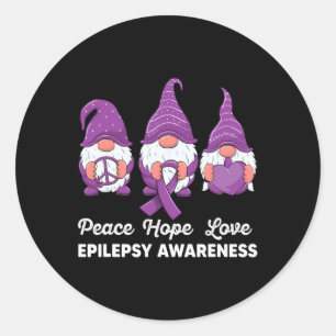 Funny Niedlich Gnomes Peace Hope Liebe Epilepsy Aw Runder Aufkleber