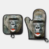 FUNNY NIEDLICH GORILLA OFENHANDSCHUH & Topflappen-Set (Vorderseite)