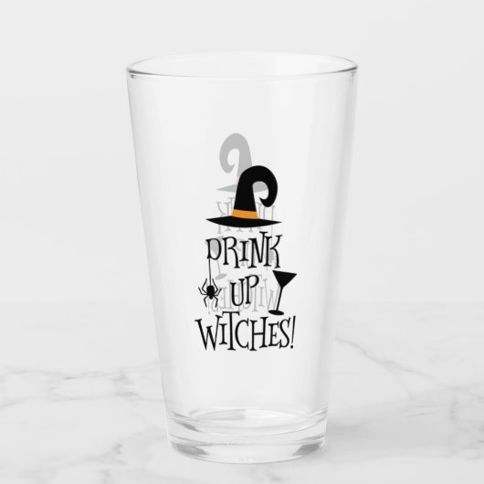 Funny Niedlich Halloween Drink Up Hexen Oktober Glas (Vorderseite)