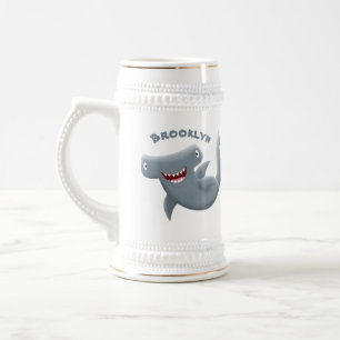 Funny niedlich Hammerhead Hai Cartoon Bierglas