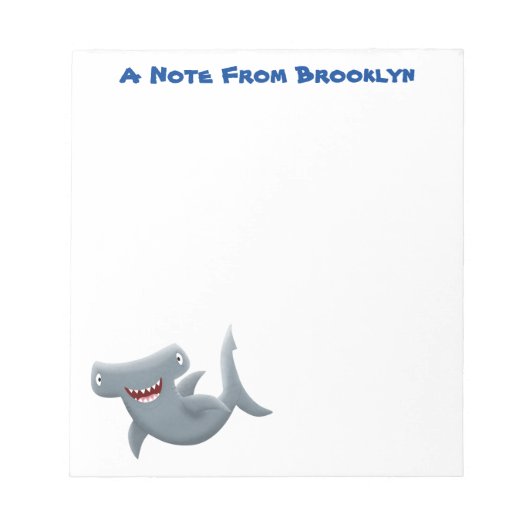 Funny niedlich Hammerhead Hai Cartoon Notizblock (Vorderseite)