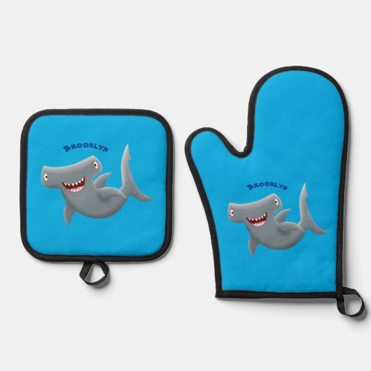 Funny niedlich Hammerhead Hai Cartoon Ofenhandschuh & Topflappen-Set (Vorderseite)