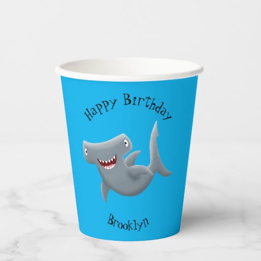Funny niedlich Hammerhead Hai Cartoon Pappbecher (Vorderseite)