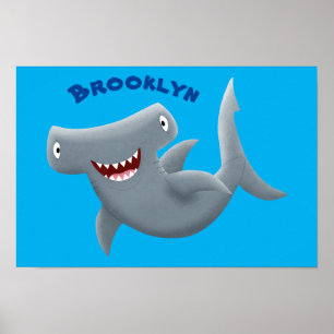 Funny niedlich Hammerhead Hai Cartoon Poster
