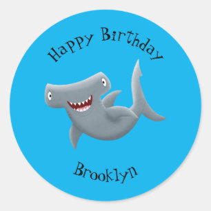Funny niedlich Hammerhead Hai Cartoon Runder Aufkleber
