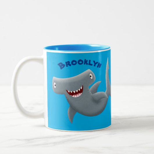 Funny niedlich Hammerhead Hai Cartoon Zweifarbige Tasse (Links)