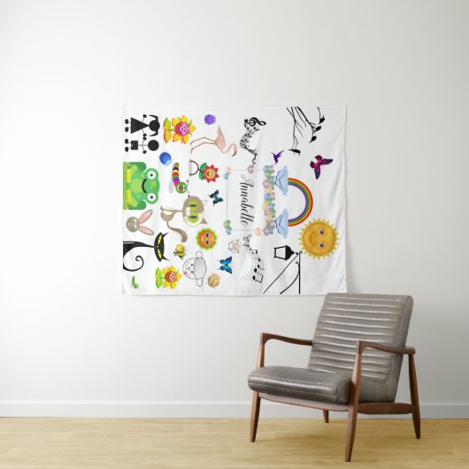 Funny Niedlich Happy Cartoon Characters Personaliz Wandteppich (Beispiel (Horizontal))