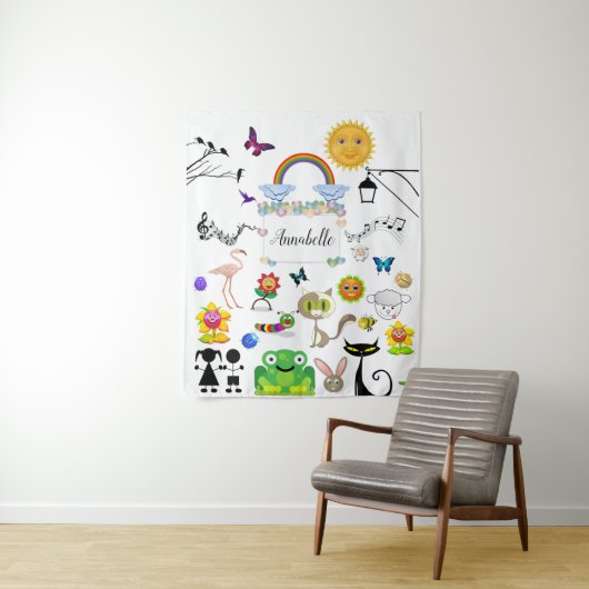 Funny Niedlich Happy Cartoon Characters Personaliz Wandteppich (Beispiel)