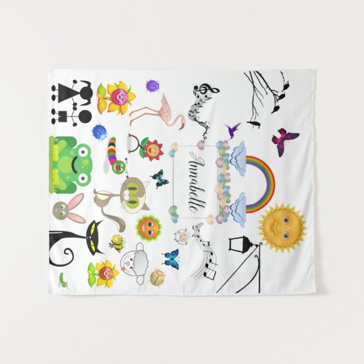 Funny Niedlich Happy Cartoon Characters Personaliz Wandteppich (Vorderseite (Horizontal))