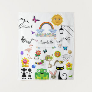 Funny Niedlich Happy Cartoon Characters Personaliz Wandteppich