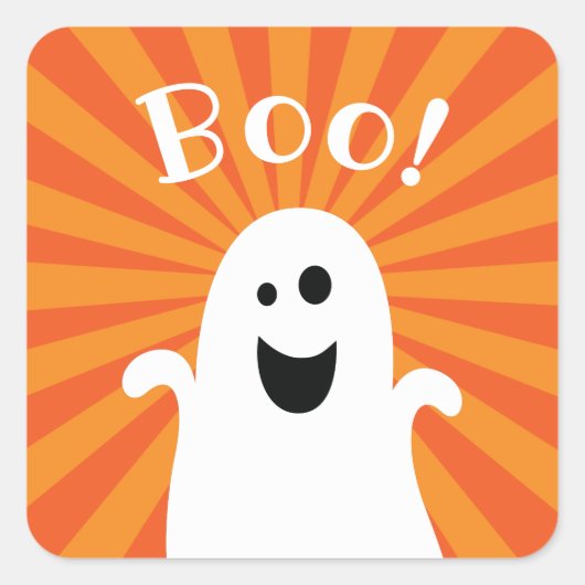 Funny Niedlich Happy Ghost Boo Halloween-Party Dec Quadratischer Aufkleber (Vorderseite)