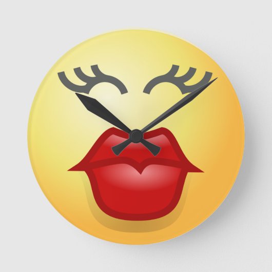 Funny Niedlich Happy Kiss Clock Liebe Runde Wanduhr (Vorderseite)