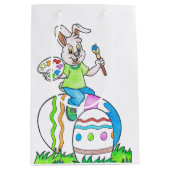 Funny Niedlich Happy Osterfest Bunny Painting Eggs Mittlere Geschenktüte (Vorderseite)