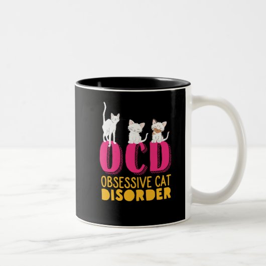 Funny Niedlich Kittens OCD Obsessive Cat Disease Zweifarbige Tasse (Rechts)