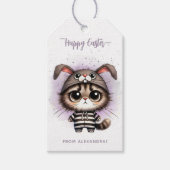 Funny Niedlich Kitty Bunny Ears Lila Happy Osterfe Geschenkanhänger (Vorderseite)