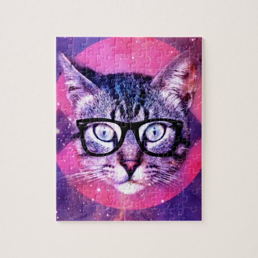 Funny Niedlich Kitty Glasses Cat Puzzle (Vertikal)