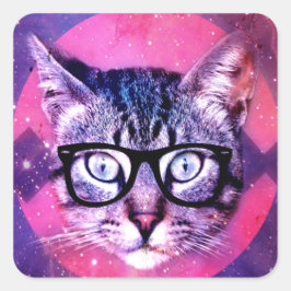 Funny Niedlich Kitty Glasses Cat Quadratischer Aufkleber