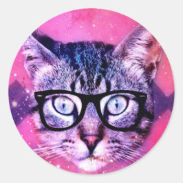 Funny Niedlich Kitty Glasses Cat Runder Aufkleber