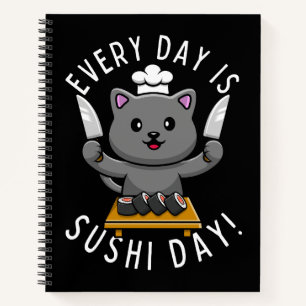 Funny Niedlich Koch Cat Jeden Tag ist Sushi Day Notizblock