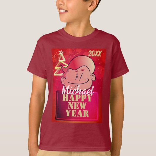 Funny Niedlich Little Cartoon Junge Happy New Year T-Shirt (Vorderseite)