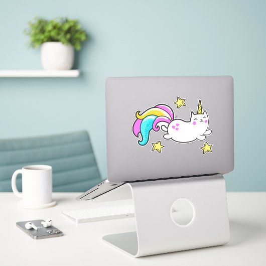 Funny niedlich meowlogisches Einhornkleber Aufkleber (Laptop auf Schreibtisch)