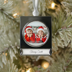 Funny, Niedlich, Modernes Foto Weihnachten Banner-Ornament Silber