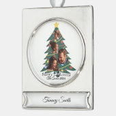 Funny, Niedlich, Modernes Foto Weihnachten Banner-Ornament Silber (Links)