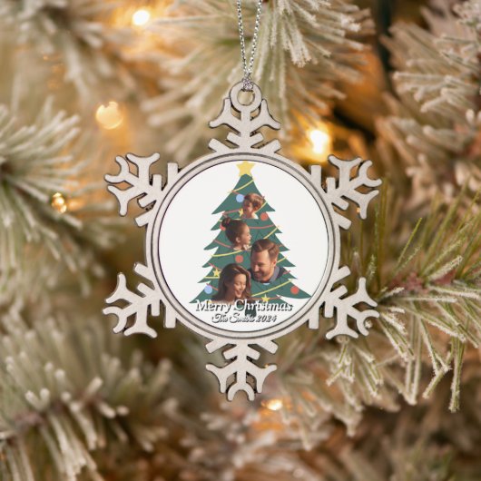 Funny, Niedlich, Modernes Foto Weihnachten Schneeflocken Zinn-Ornament (Baum)