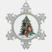 Funny, Niedlich, Modernes Foto Weihnachten Schneeflocken Zinn-Ornament (Vorderseite)