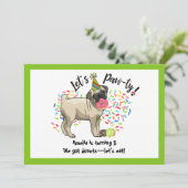 Funny Niedlich Mops Haustier Dog Donuts Geburtstag Einladung (Stehend Vorderseite)