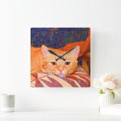 Funny Niedlich Orange Tabby Cat Quadratische Wanduhr (Zuhause)