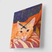 Funny Niedlich Orange Tabby Cat Quadratische Wanduhr (Winkel)