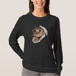 Funny Niedlich Orange Tabby Cat Ripping Through Pa T-Shirt