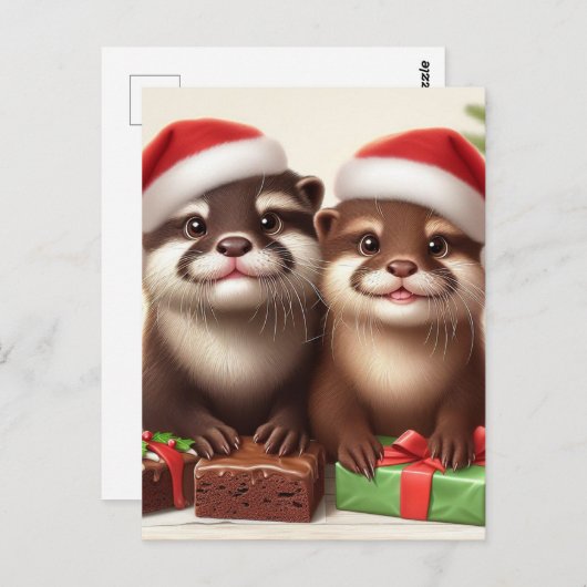 Funny Niedlich Otter Backen Weihnachtskekse Postkarte (Vorne/Hinten)