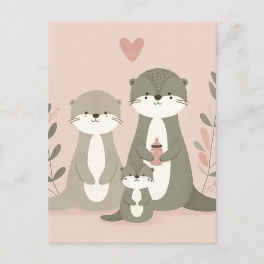 Funny Niedlich Otter Family Postkarte (Vorderseite)