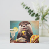 Funny Niedlich Otter mit Osyster Tacos und Margari Postkarte (Stehend Vorderseite)