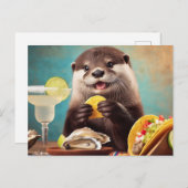 Funny Niedlich Otter mit Osyster Tacos und Margari Postkarte (Vorne/Hinten)