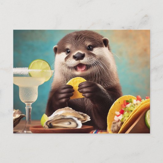 Funny Niedlich Otter mit Osyster Tacos und Margari Postkarte (Vorderseite)
